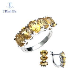 Bagues Tbj, ensemble de bijoux en pierre de Citrine naturelle, bague et boucles d'oreilles en argent Sterling, bijoux fins pour femmes, usage quotidien, cadeau de saint-valentin