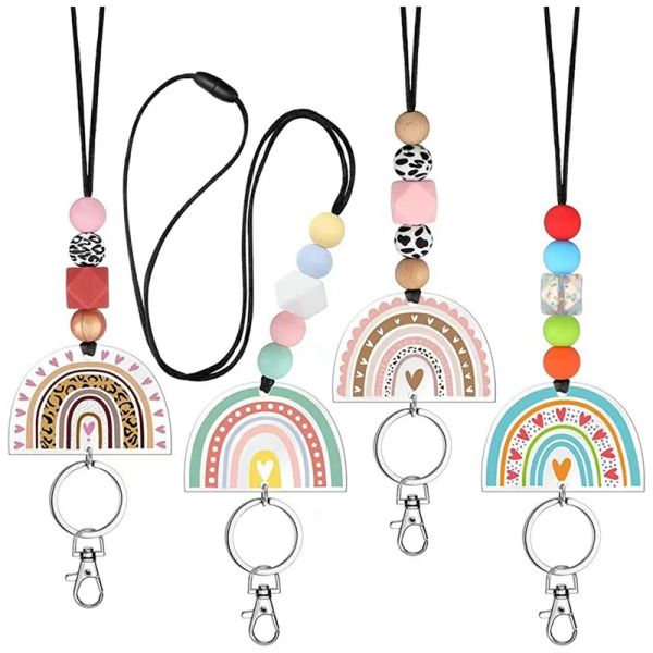 Rings Lanyards para maestros para insignias de identificación y llaves lindas cordones con cuentas con llavero con cuentas de silicona para mujeres