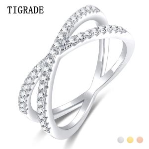 Anneaux Tigrade 925 STERLING Silver X Ring Cubic Zirconia Cross Wedding Engagement Party Party For Women Anillos Plata 925 Para Mujer