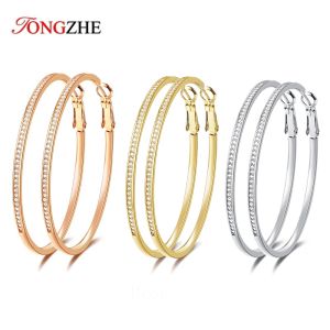 Rings Tongzhe 925 Sterling Silver Huggie grote hoepel oorbellen mode sieraden vrouwen accessoires zirkoon ronde gouden hoepel oorbellen 2020