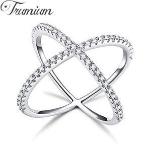 Anneaux Trumium 925 Sterling Silver Criss CROSS RINGS CZ ETERNITY Engagement x Ring Cubic Zirconia Mariage pour femmes Bijoux fins