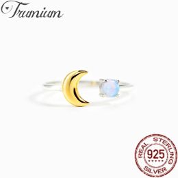 Anillos Trumium New 925 Sterling Silver Moon Star Rings Dual Color Rings for Women Simple moderno anillo azul Regalos de joyas de ópalo para hija mamá