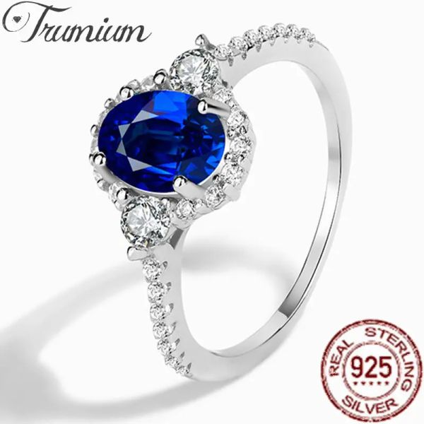 Anneaux Trumium réel 925 argent Sterling paon bleu aigue-marine ovale Zircon anneau fête bagues de fiançailles bijoux cadeaux pour les femmes