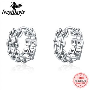 Anneaux Trustdavis 925 Sterling Thai Silver Chain Hoop Geometric Ear Cuff Clip sur boucles d'oreilles pour les femmes Piercing Piercing Boungles Boulangs Da33