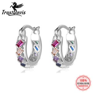 Rings TrustDavis Genuine 925 Sterling Silver Vintage Color Pendientes Fashion Fats For Girls Anniversary Joyería fina LB520