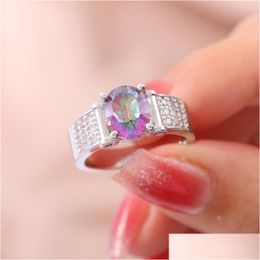 Ringen Ufooro Mystic Rainbow Engagement 2023 Zirkoon Mode-sieraden Voor Vrouwen Sier Kleur Luxe Belofte Drop Delivery Ring Dhkdl