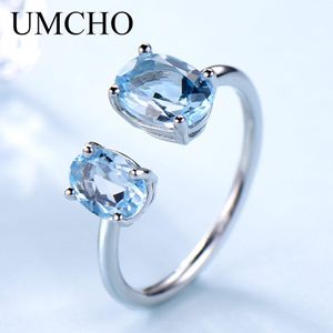 Anillos Umcho 10.7CT Natural Sky Blue Topaz Gemstone Rings para mujeres Solid 925 STERLING Silver Anillo ajustable Joyería fina