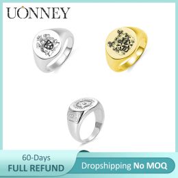 Anneaux Uonney Dropshipping Custom Championship Signet Circle Ring Family Crest 3 Knings Rings Silver Gold plaqué Collège Graduation Gift