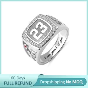 Rings Uonney Dropshipping Anillo de sello de béisbol grabado personalizado con piedra de nacimiento Personaliza el anillo deportivo para hombres Regalo de Navidad para él