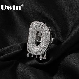Ringen UWIN Aangepaste Beginletter Ring Iced Out Drip Alfabetten Aanpasbare Ringen Mannen En Vrouwen Mode Hip Hop Sieraden voor Gift