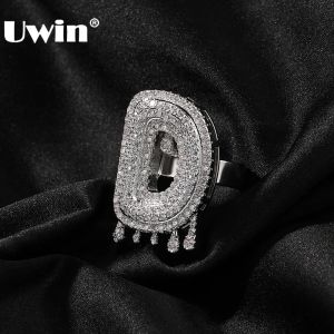 Rings uwin aangepaste eerste letter ring ijs uit druppel alfabetten herstelbare ringen mannen en vrouwen mode hiphop sieraden voor cadeau