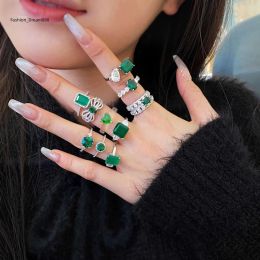 Anneaux Collier Vanclef Custom 5a CZ Cumbic Zirconia Emerald Stone Green Engagement Ring Diamond Sterling Sier bijoux Gold Wedd
