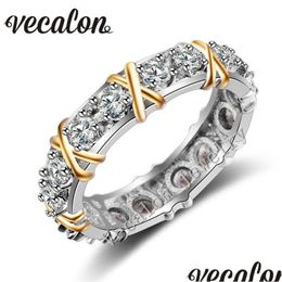 Anneaux Vecalon 3 Colours Gem Simated Diamond CZ Engagement Band Ring pour les femmes 10kt blanc jaune or rempli drop féminine Dhrz4