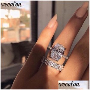 Ringen Vecalon Klassieke 925 Sterling Sier Ring Set Ovaal Geslepen 3Ct Diamant Cz Verlovingsband Voor Vrouwen Bruids Bijoux Drop Levering Jewelr Dhjwc