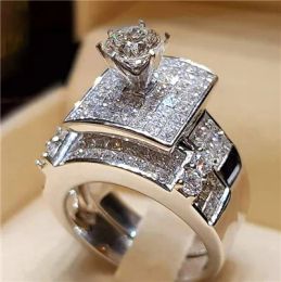 Anneaux Vecalon Diamond Ring Set Mode 925 Sier Blanc Bijoux de mariée Promesse Amour Engagement pour les femmes Drop Livraison DHXEB