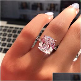Anneaux Vecalon Fine Promise Ring 925 Sterling Sier Cushion Cut 7 mm Diamonds CZ Engagement Band pour femmes bijoux livraison de gouttes OTXRI