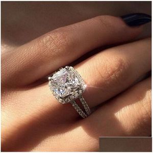 Anneaux VeCalon Sparkling Promise Ring 925 Sterling Sier Cushion Cut 3CT Diamond Band pour femmes bijoux Drop Livraison Dhivp