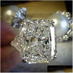 Anneaux Vecalon Déclaration Bague 925 Sterling Sier Coussin Coupé 8Ct Diamant Bande De Fiançailles Pour Les Femmes Parti Doigt Bijoux Drop De Dhpga