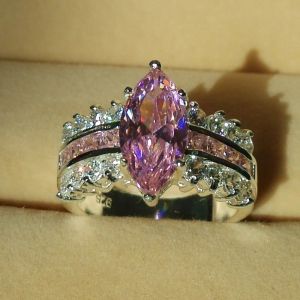 Anneaux Victoria Wieck Marquise Cut Pink Aaa CZ Simulate Stones 925 Silver Engagement Mariage Band Women Ring Taille 510 Cadeau
