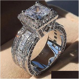 Rings Vintage Court Mens Ring Sier Princess Cut Cz Stone Engagement Band voor vrouwen sieraden cadeau drop levering dhgarden otoqj