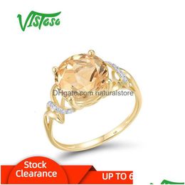 Anneaux Vistoso Véritable 14K 585 Bague en or jaune pour femmes Sparkling Diamond Citrine Engagement attrayant Dalicate Fine Bijoux Drop D Dhktl