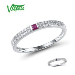 Bagues Vistoso véritable bague empilable en or blanc 14 carats pour dame diamant étincelant fantaisie rubis/saphir anniversaire de fiançailles bijoux fins