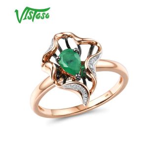 Ringen Vistoso Gouden Ringen voor Vrouwen Echte 14k 585 Roségouden Ring Magische Smaragd Fonkelende Diamanten Verlovingsverjaardag Fijne sieraden