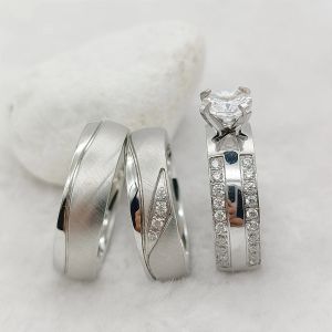 Anillos Conjuntos de anillos de compromiso de boda para parejas amantes anillo de joyería de acero inoxidable de oro blanco y plata hecho a mano puro nunca se desvanece