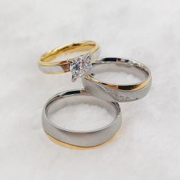 Bagues de mariage, ensembles de bagues de fiançailles pour hommes et femmes, en acier inoxydable, diamant Cz, bijoux de Couples joyas al por mayor