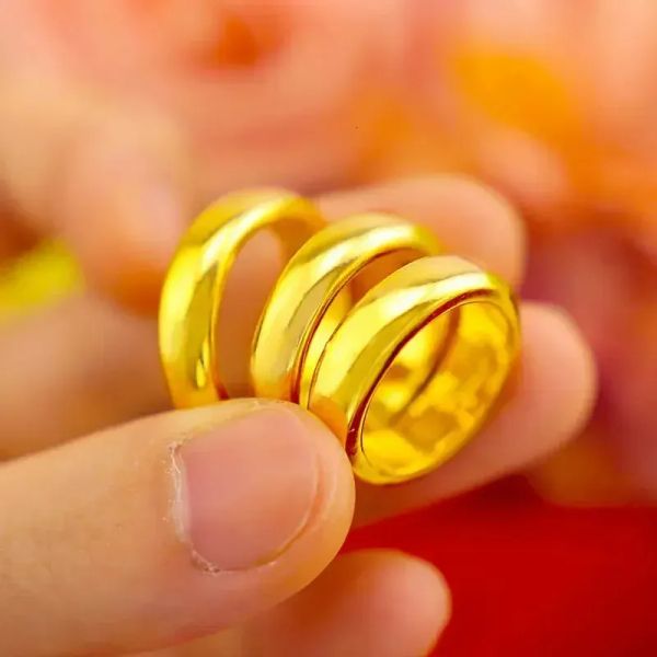 Anneaux Anals de mariage 24k plaqués purs Real 18K Gold jaune 999 24k Plain Face Personnalité Personnalité à la recherche de couple pour hommes et femmes