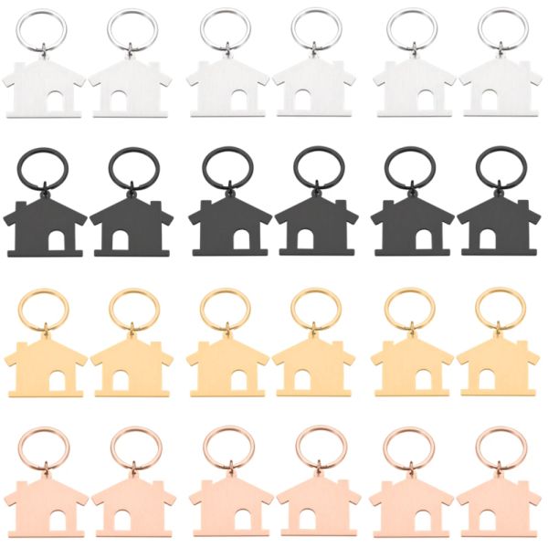 Anillos al por mayor 20pcs/lote House en blanco Keychain Keychains de acero inoxidable para bricolaje logotipo personalizado Pareja de accesorios para hombres para hombres