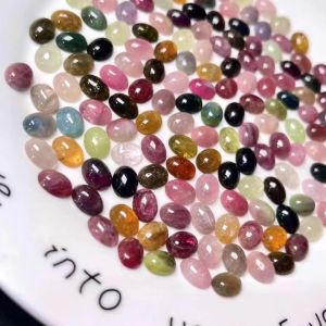 Ringen groothandel 20 stks/kavel gemengde natuurlijke multi -toermalijn bead cabochon 3x5mm 5x7mm 6x8 mm ovaal edelsteen ring gezicht voor sieraden diy