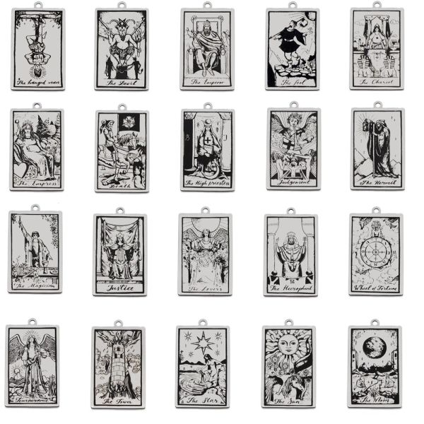 Anneaux en gros 22 pièces en acier inoxydable les cartes de Tarot Mor Arcana pendentifs d'amulette Vintage pour les résultats de fabrication de bijoux de collier à faire soi-même