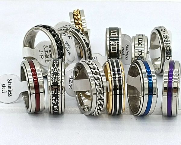 Anillos al por mayor lotes a granel 30pcs/lote anillo de hilandería masculina giración de acero inoxidable hombres de moda anillo de giro de joyería de joyería de joyería