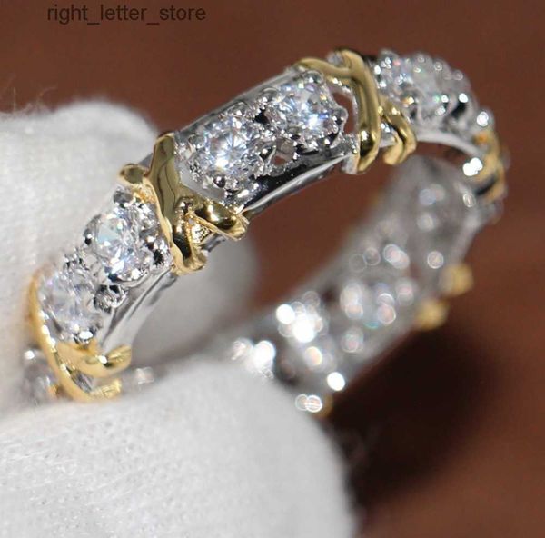 Anillos Venta al por mayor Eternidad profesional Diamonique Simulado 10KT Oro amarillo blanco Lleno Anillo cruzado de boda Tamaño 5-11 240229