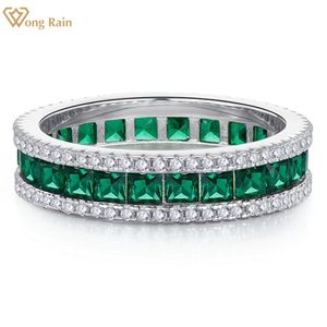 Anneaux Wong Rain 925 Sterling Silver Emerald Sapphire High Carbon Diamond Gemstone Wedding Band Vintage Ring pour les femmes Fine Jewelry