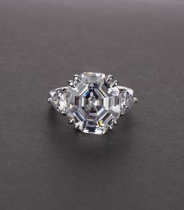 Rings Wong Regen 100 925 Sterling Zilver Asscher Cut Gemaakt Moissanite Aqumarine Edelsteen bruiloft verlovingsring Sieraden4908273801105