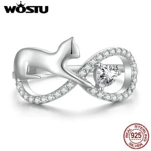 Anneaux Wostu 100% 925 STERLING CAT CAT INFINITE SYMBOL RING HOT VENDE PET Série pour femmes Gift Original Wedding Jewelry Party