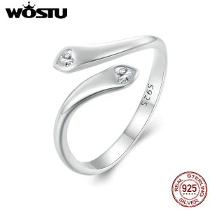 Anneaux Wostu 925 STERLING Silver Double Love Heart Promise Ring pour les femmes AAA Zircon Open Adjustable Hug Rings Fine Jewelry Party Gift