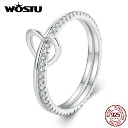 Anneaux WOSTU 925 en argent Sterling amour coeur zircon cubique mariage Double anneaux femmes Top qualité promesse bande anneau fête bijoux cadeau