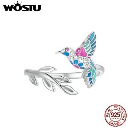 Rings Wostu 925 Sterling Silver Rainbow Kingfisher Opening Ring For Women Bird Flower S925 3d Solid Rings Trouw Party Sieraden Gift