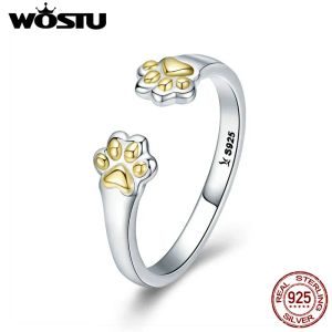 Rings Wostu Animal Collection 100% 925 Sterling Silver Cat Dog Paw Finger Rings For Women Birthday Cute Original Jewelry Gift CQR430