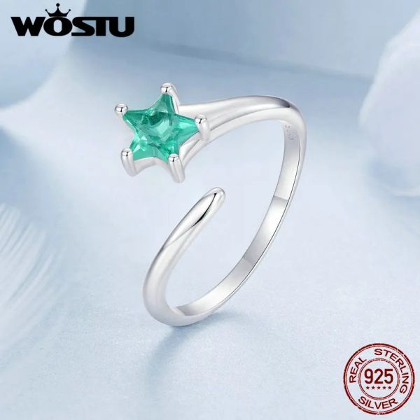 Anneaux Wostu Original 925 STERLING METEOR RING OUVERT RING DIGNOR AVEC VERRE VERT POUR FEMMES FINE BIJOUR PARTI DAGAGE CADEAU FNR535