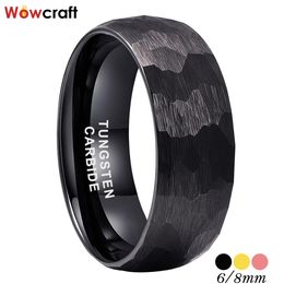 Ringen Wowcraft 6mm 8mm Gehamerd Zwart/Rose/Goud/Tungsten Paar Ringen voor Mannen Vrouwen trouwring Trendy Sieraden Koepelvormige Comfirt Fit