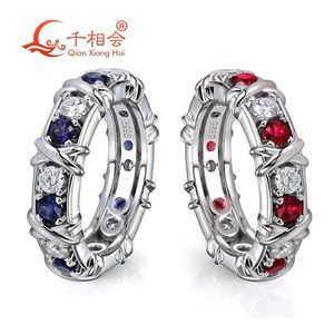 Anneaux X 3mm rond rouge rubis bleu saphir blanc moissanite pierre anneau 925 en argent Sterling anneaux bijoux de fiançailles dames hommes