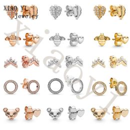 Rings Xiaoyi Jewelry 2023 100% S925 Spring Pandoras Circle Tiger Bee Bladeren mode eenvoudige charme oorbellen geschenk vrouwelijk goede vrouw