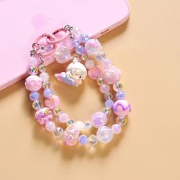 Anneaux Y2K Cute Cartoon Cell Telephone Charm avec des perles de cristal Pendant pour les filles Lanyard Wristban Strap Keychain Bag Decoration