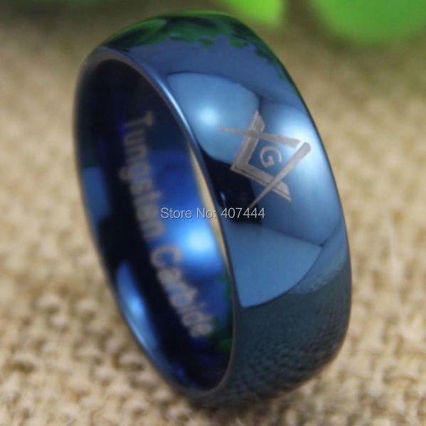 Anneaux Livraison gratuite Jewelry YGK Vente chaude 8 mm confort Fit Freemason Masonic New Men's Blue Dome Tungstten Anneau de mariage