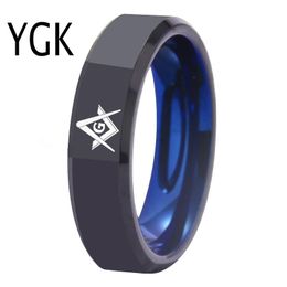 Anneaux YGK bijoux de mariage pour les amoureux 4MM/6MM de large hommes noir avec anneau de tungstène bleu bande maçonnique bijoux maçon gravés gratuitement