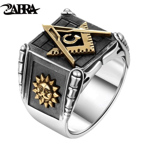 Anillos ZABRA Anillos Masónicos de Plata Esterlina 925 Vintage para Hombres Sol de Oro Luna Haciendo Punk Joyería de Plata Alta Pulida Hecha A Mano para Hombre